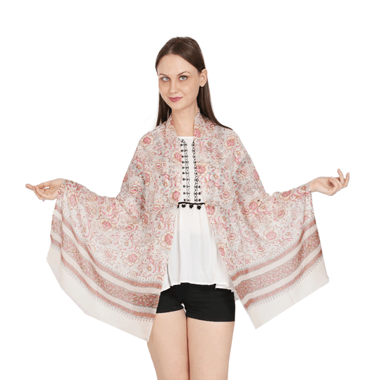 Graceful Blush & Ivory Woolen Scarf