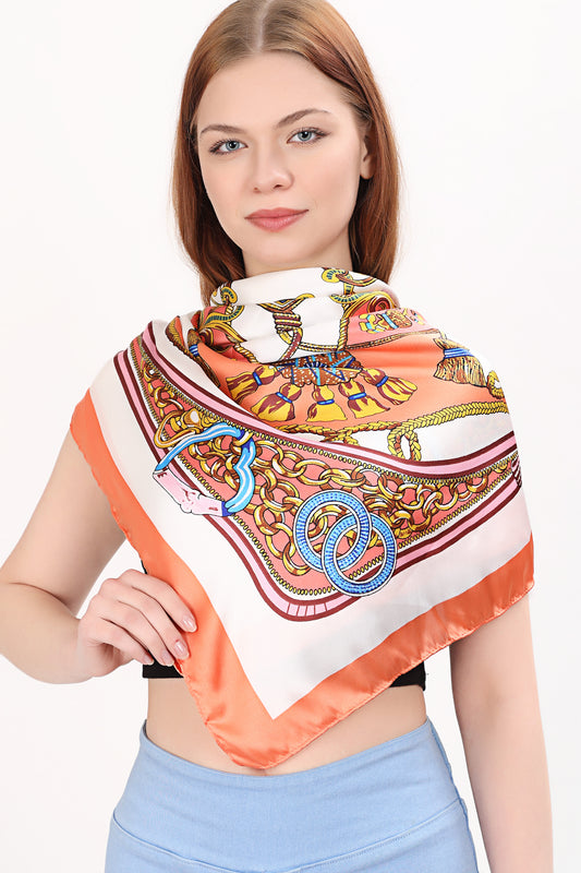 Bandana Women's Fashion chain Pattern Large Square Hair Scarf for Women