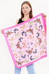 Vintage Silk Bandana Butterfly Print Pink Large Square Satin HeadWrap