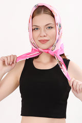 Vintage Silk Bandana Butterfly Print Pink Large Square Satin HeadWrap