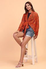 Tie front cover up Kimono top