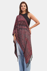 Women maroon jacquard shawl