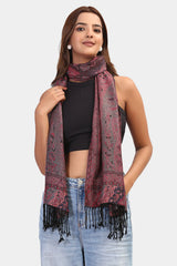 Women maroon jacquard shawl