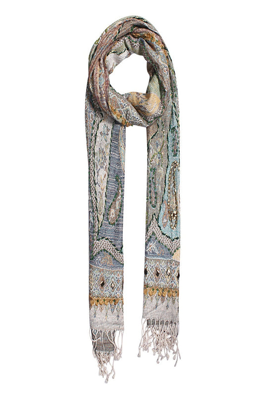 Artfully Embellished Paisley Jacquard Scarf