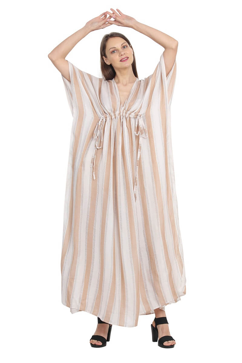 White Stripes | 100% Rayon White Kaftan Dress