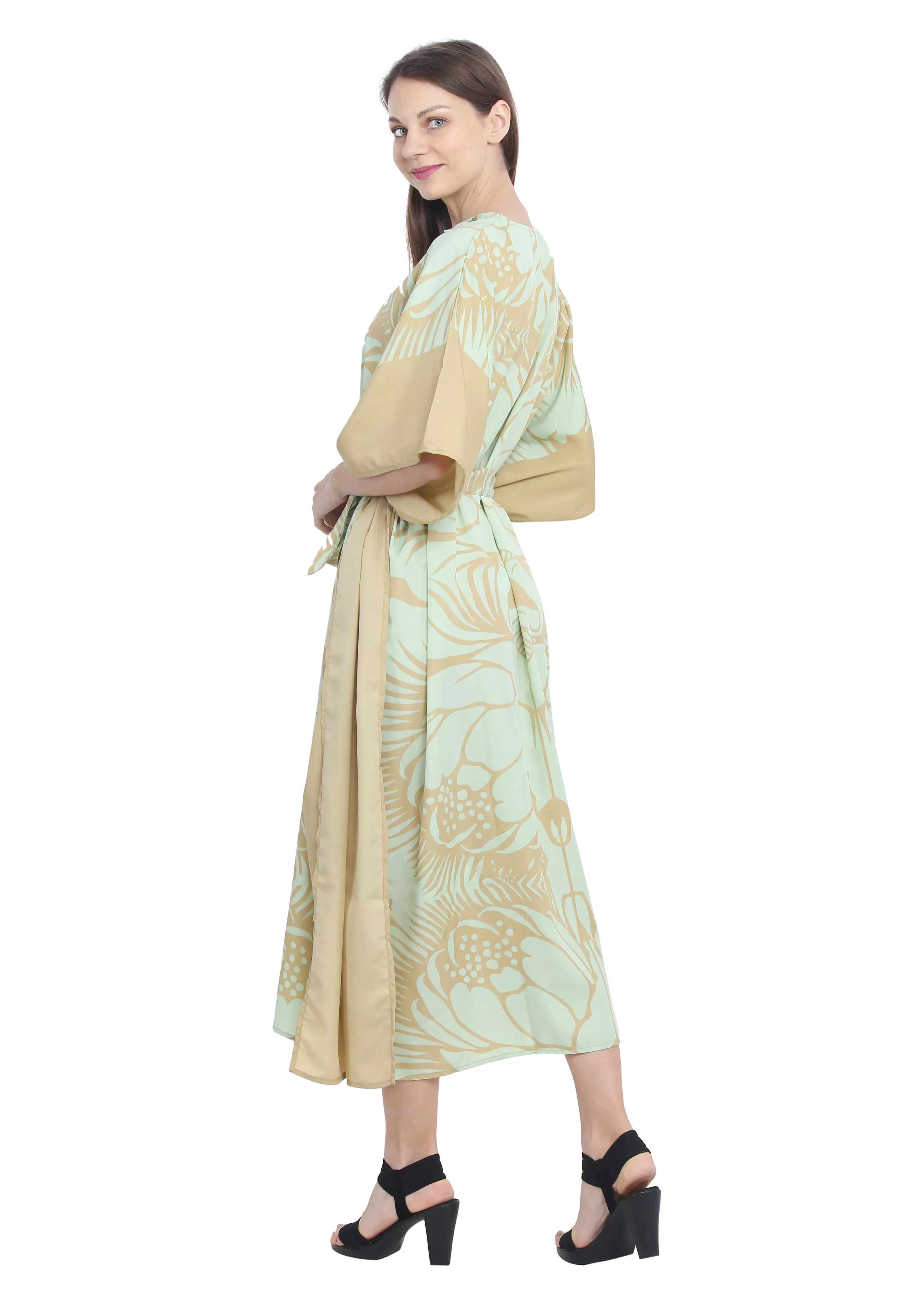 Green floral Maxi Kaftan Dress