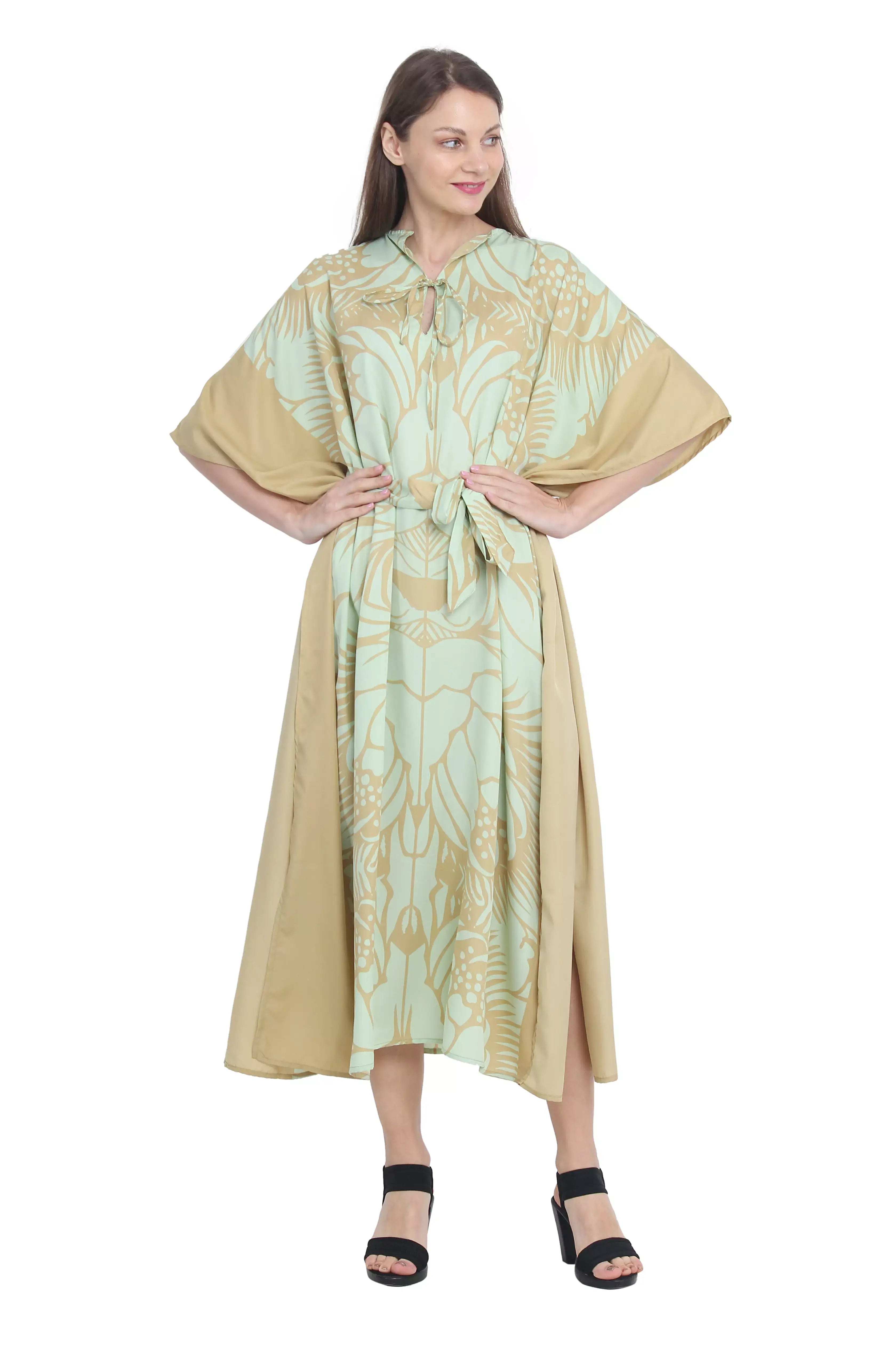 Green floral Maxi Kaftan Dress