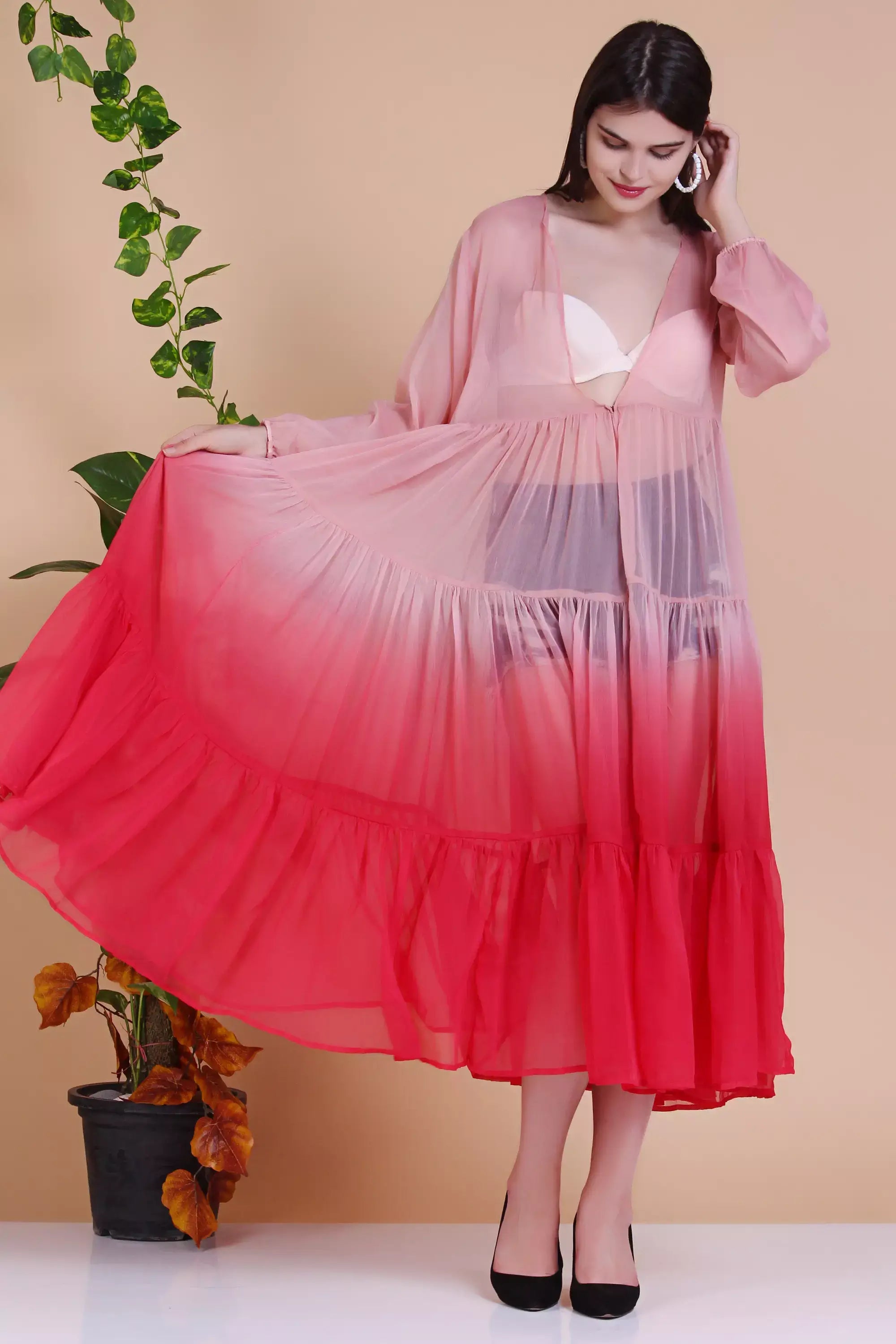 Ombre Tiered Sheer Kimono