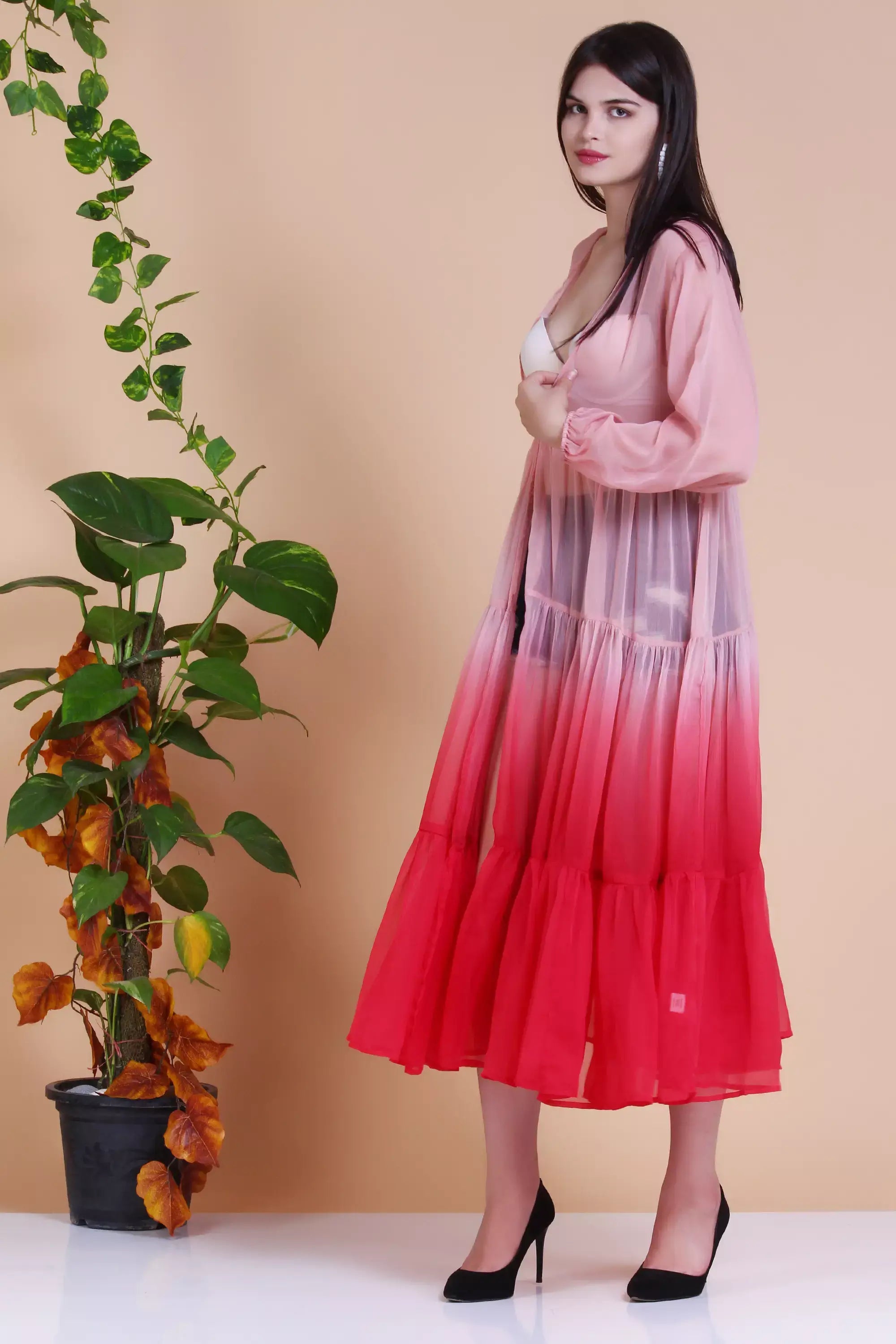 Ombre Tiered Sheer Kimono