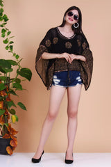 Short Black kaftan With Gold Floral