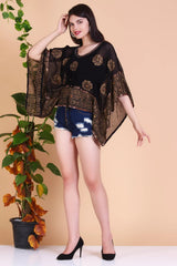 Short Black kaftan With Gold Floral