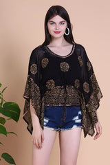 Short Black kaftan With Gold Floral