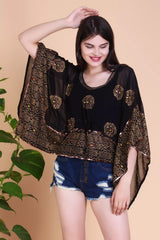Short Black kaftan With Gold Floral