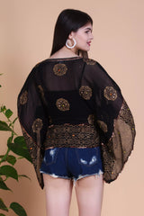 Short Black kaftan With Gold Floral