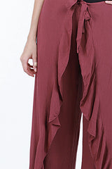 Burgundy Enchant Ruffle Trouser