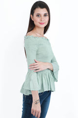 Aqua Oasis Off-Shoulder Smock Top
