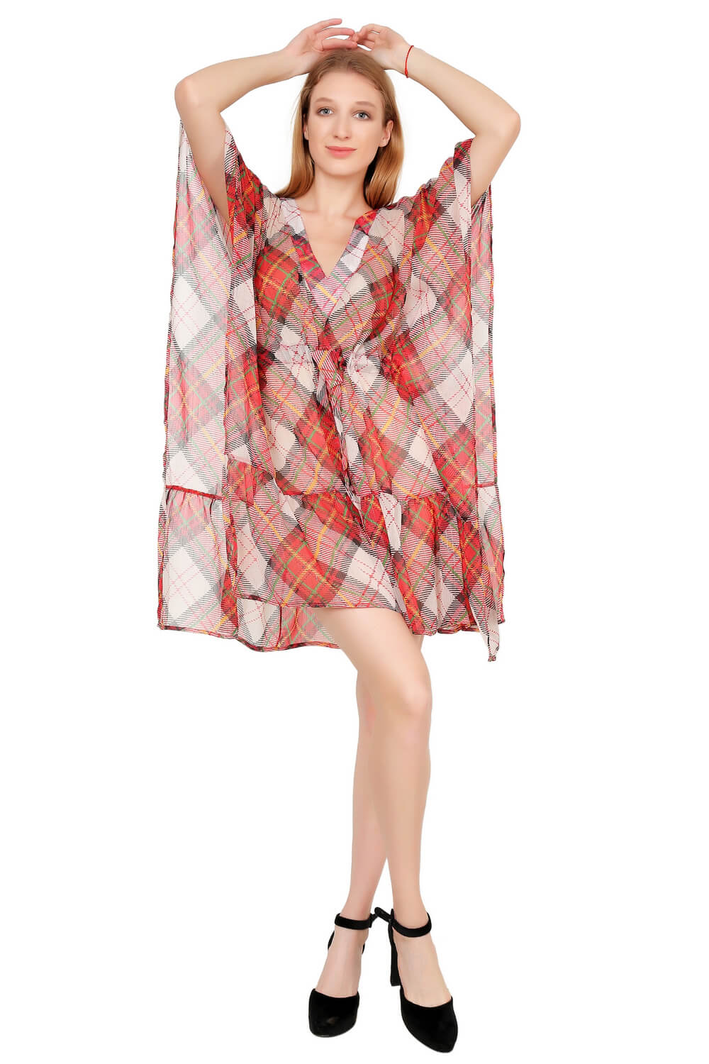 Women’s Red Checks Beach kaftan dress