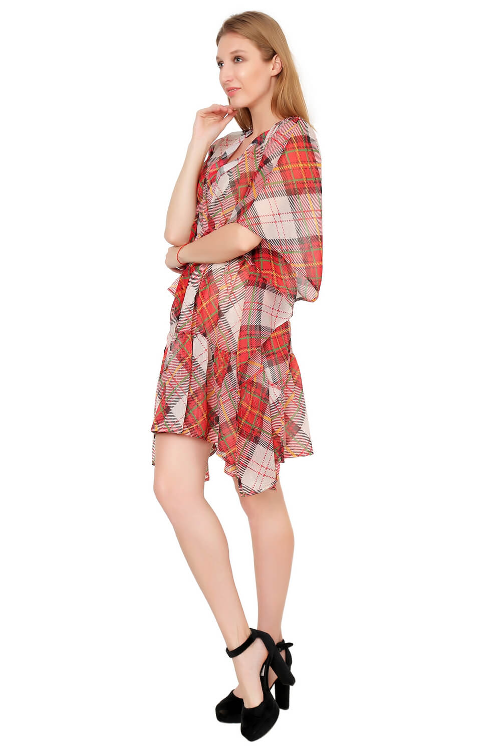 Women’s Red Checks Beach kaftan dress