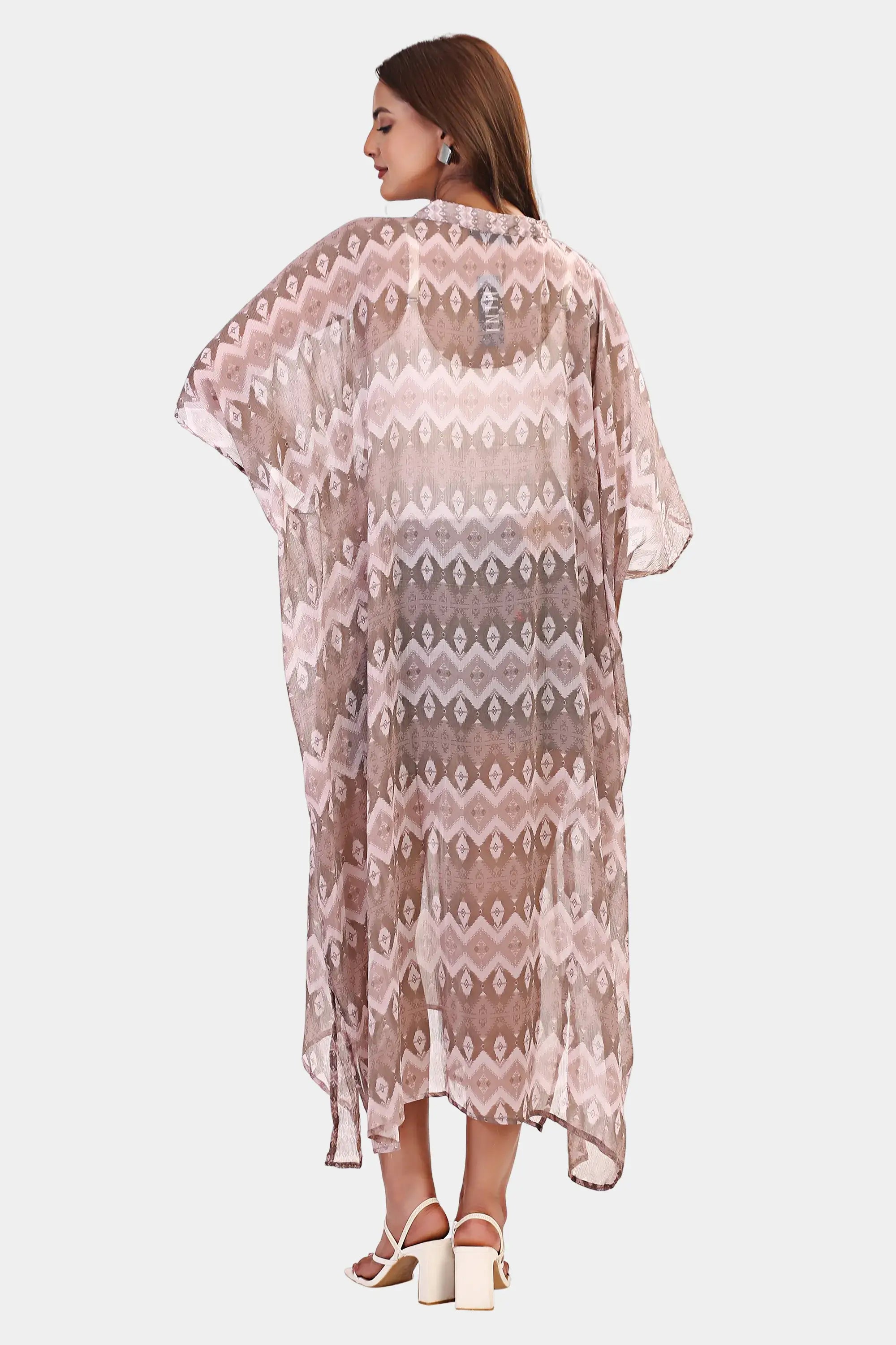 Tropical printed short Sleeve kaftan dress