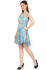 Celestial Petals Sky Blue Mini Dress