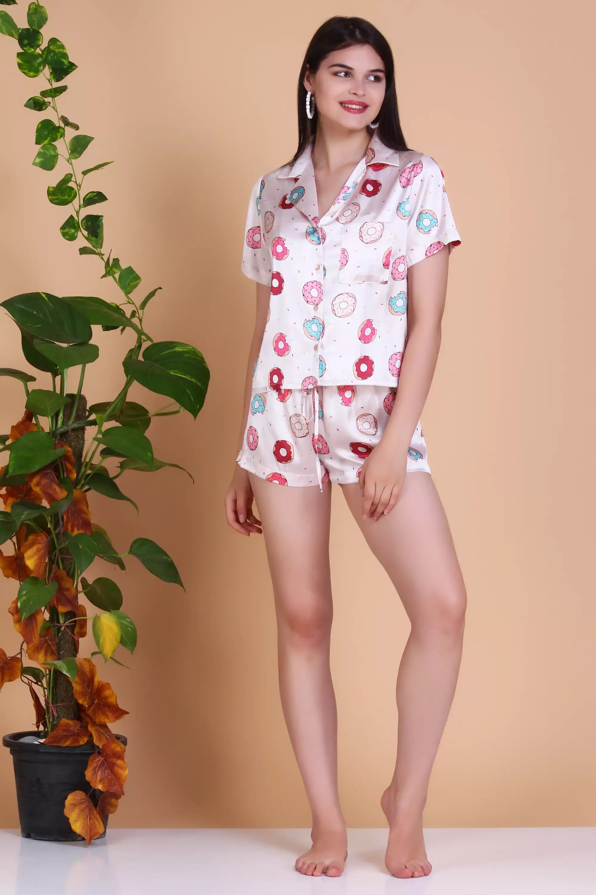 Donut Print Short Sleeve Printed pajama set