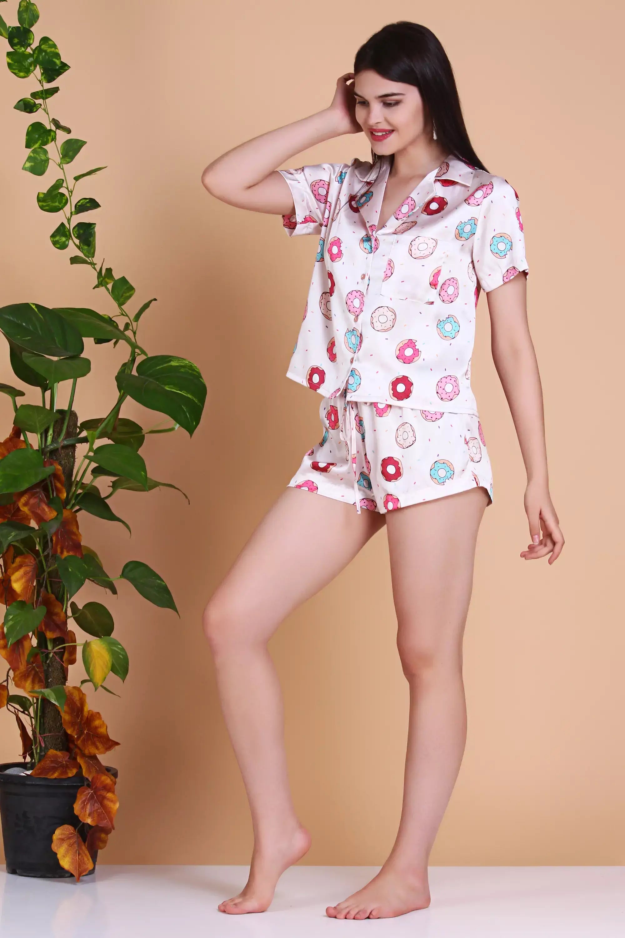 Donut Print Short Sleeve Printed pajama set