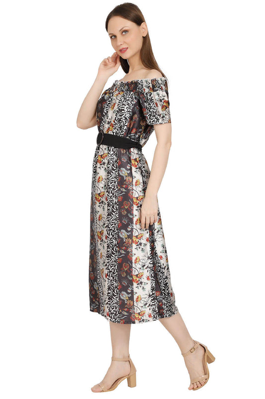 Eclectic Elegance Mix Print Midi Dress