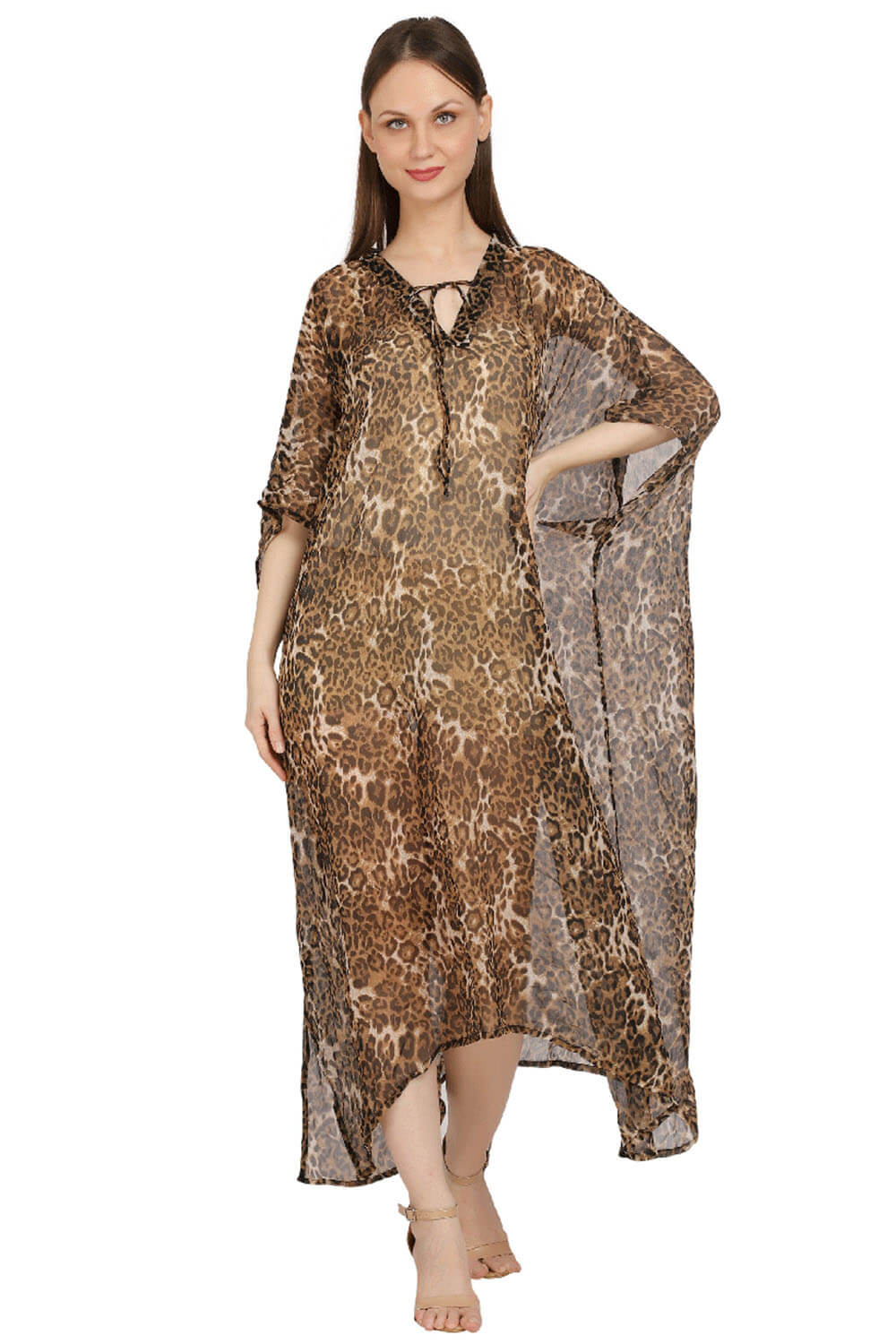 Brown Leopard print Kaftan Dress