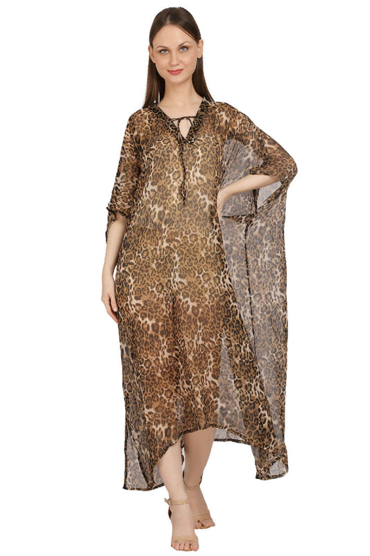 Brown Leopard print Kaftan Dress