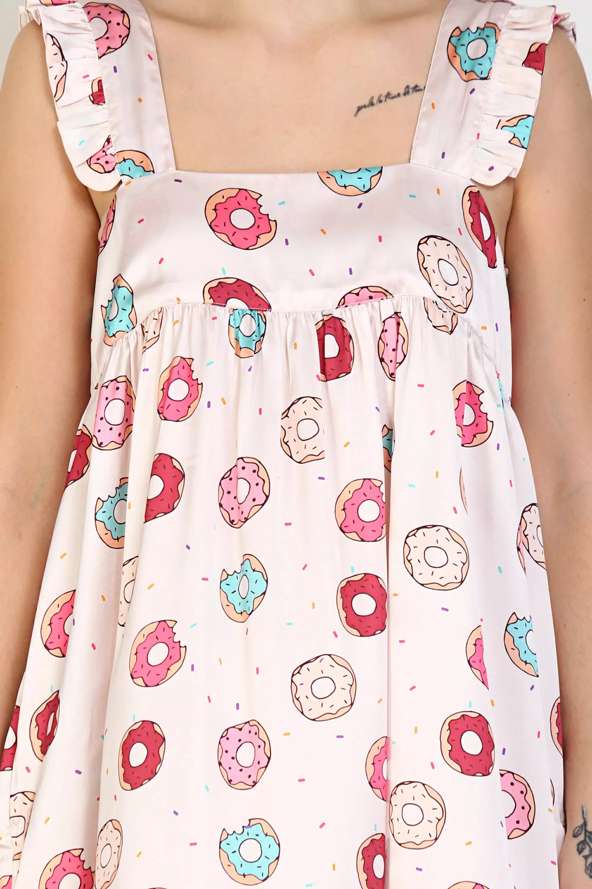 cami dress Ruffle Sleeve Donut Printed