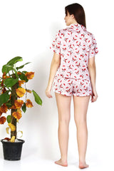 Santa Print Silk Top Pajamas Set
