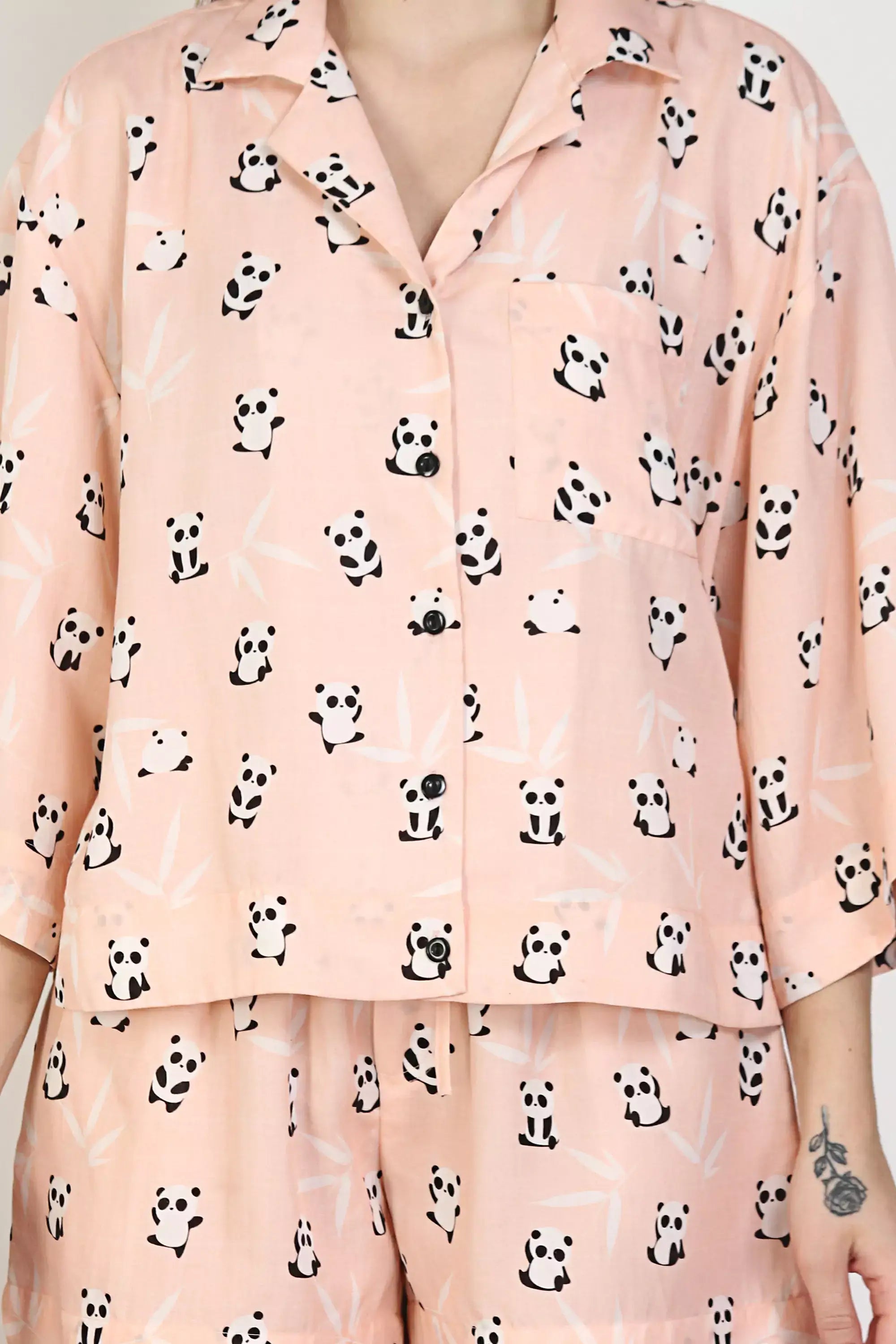 Panda Print Short Sleeve Pajama Set