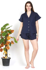 Navy Blue Cotton Pajamas Short Set