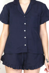 Navy Blue Cotton Pajamas Short Set