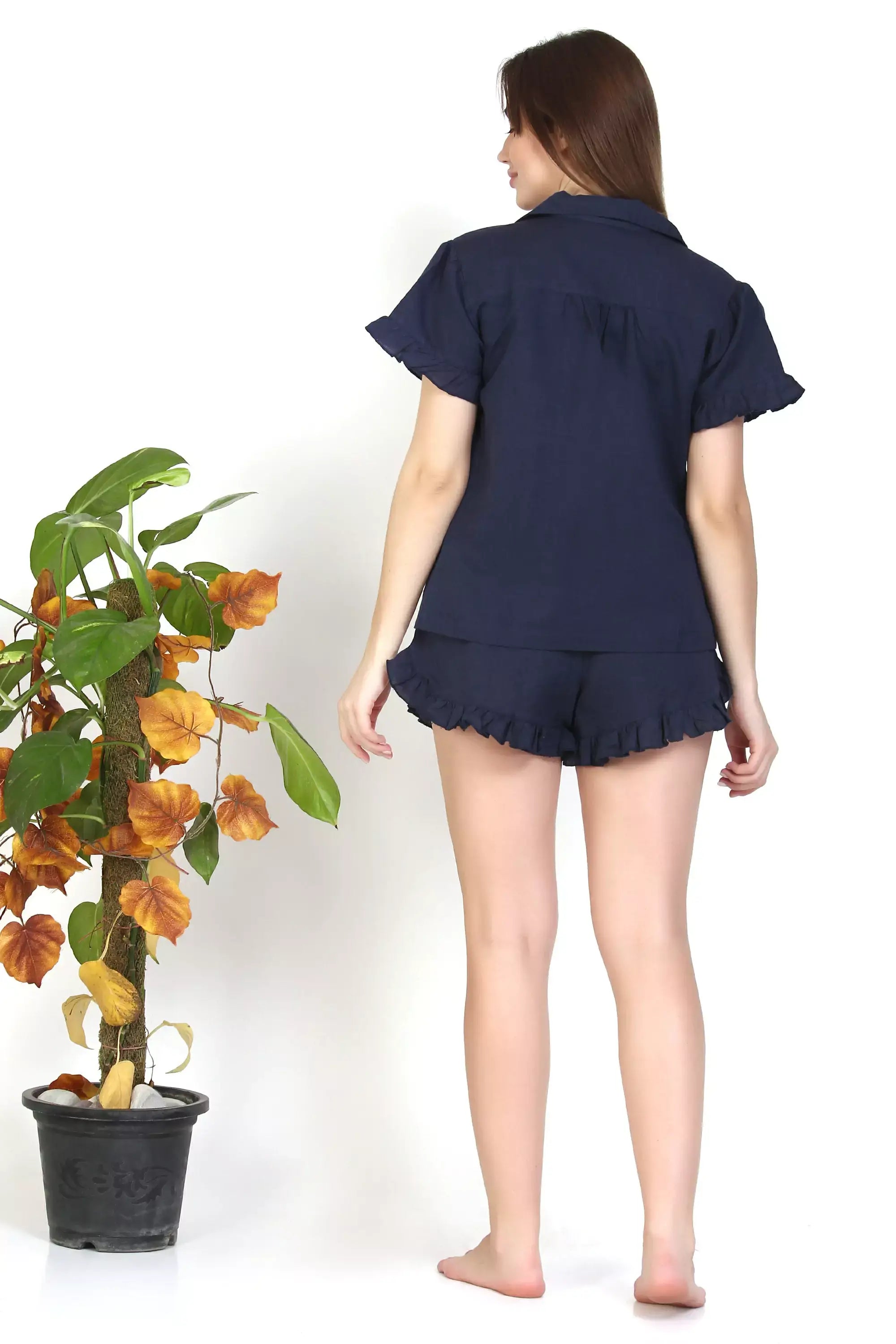 Navy Blue Cotton Pajamas Short Set