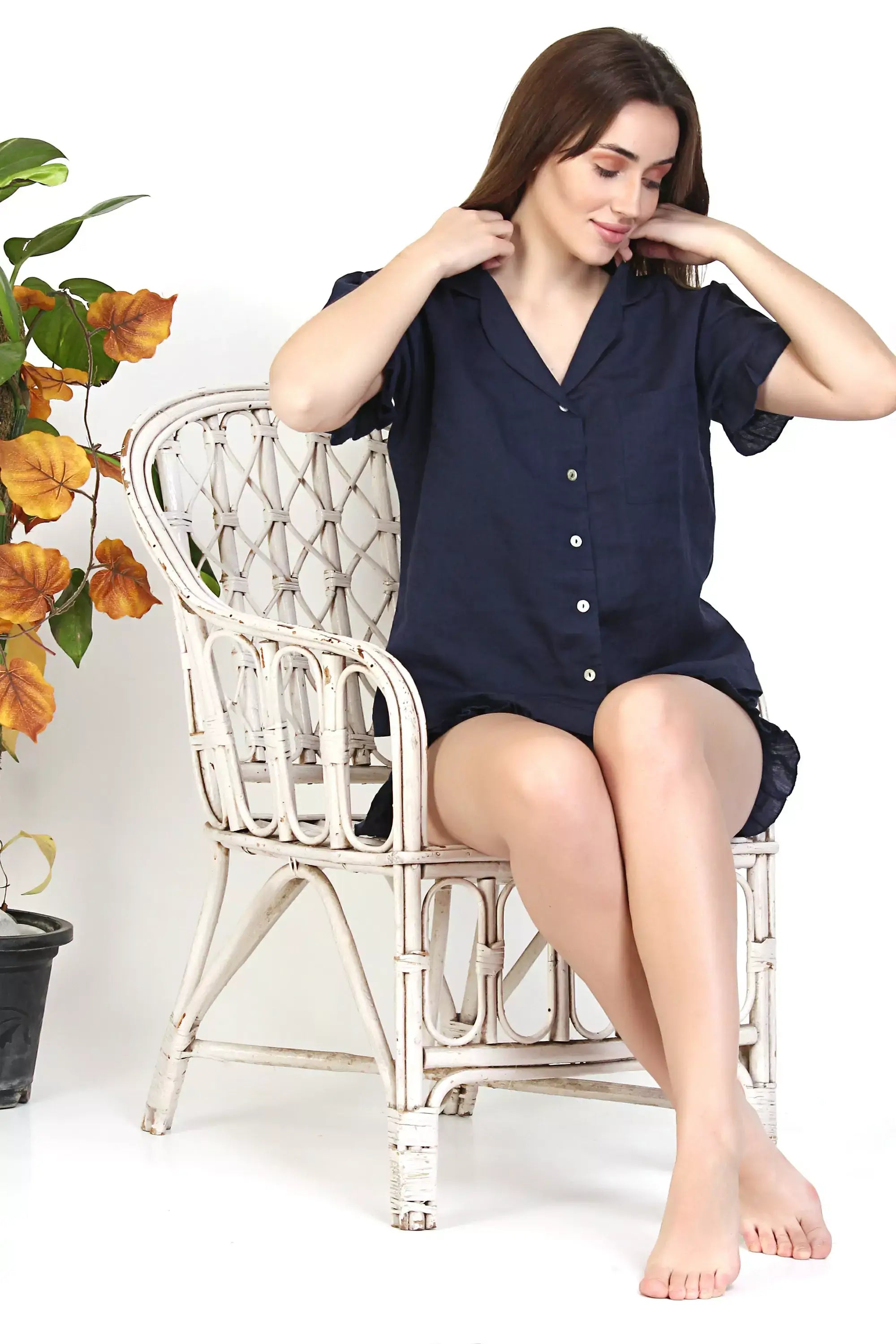 Navy Blue Cotton Pajamas Short Set