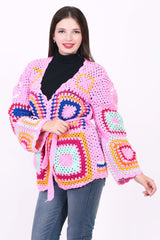 Women's Floral Crochet V Neck Hooded jacket pattern