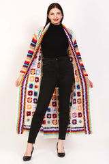white crochet with long boho square cardigan