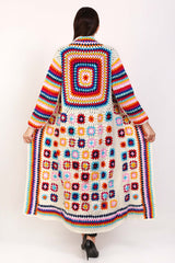 white crochet with long boho square cardigan
