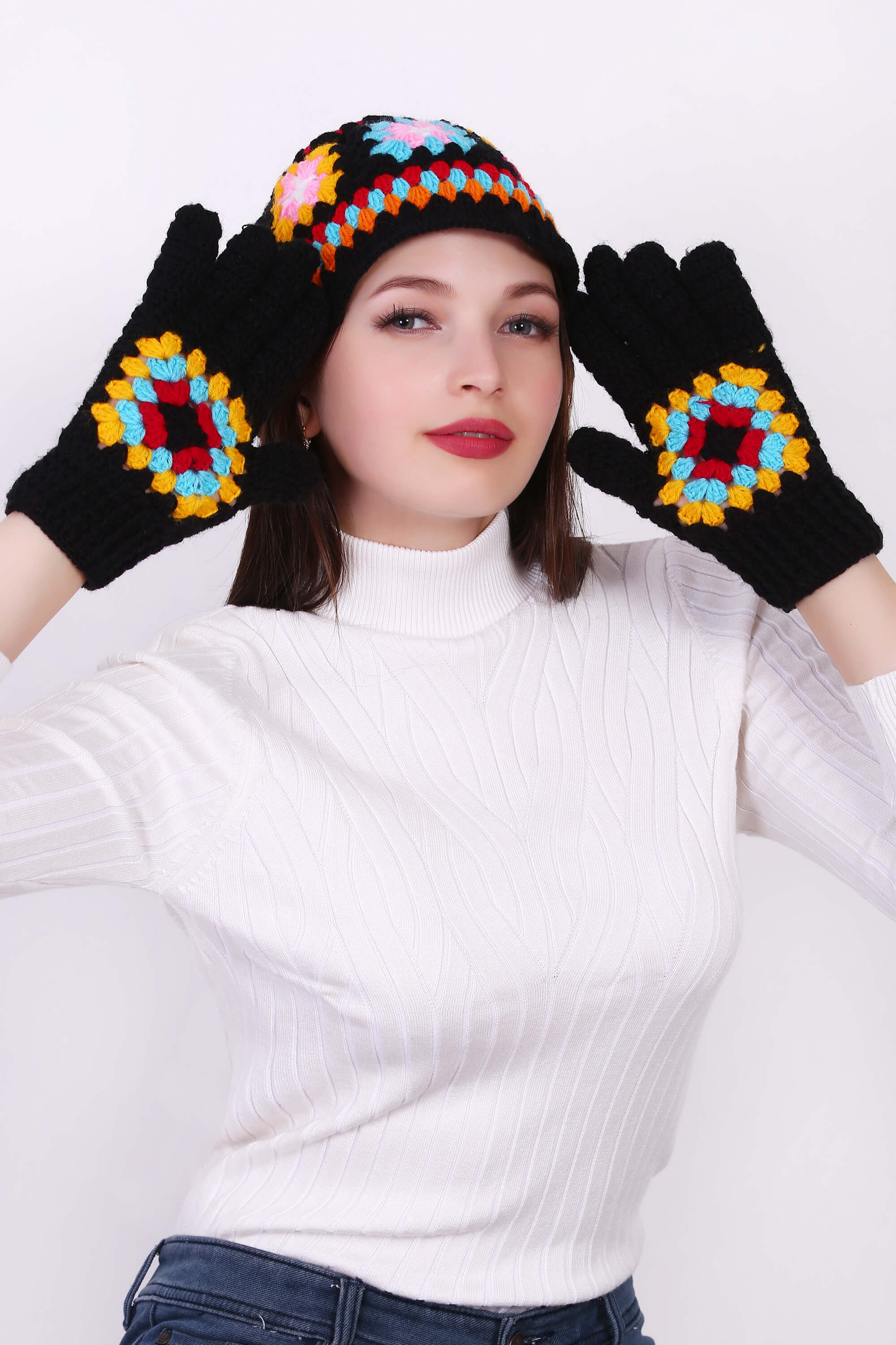 Granny Square Cap with Gloves
