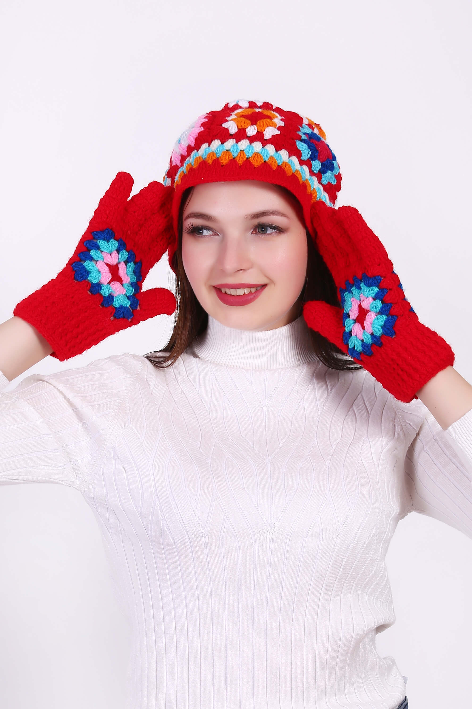 Delighted Granny Square Cap with Gloves