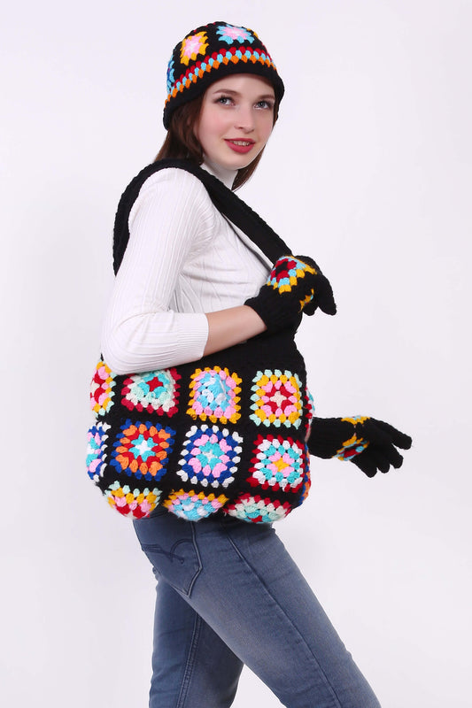 Granny Square Bag with Cap & Gloves