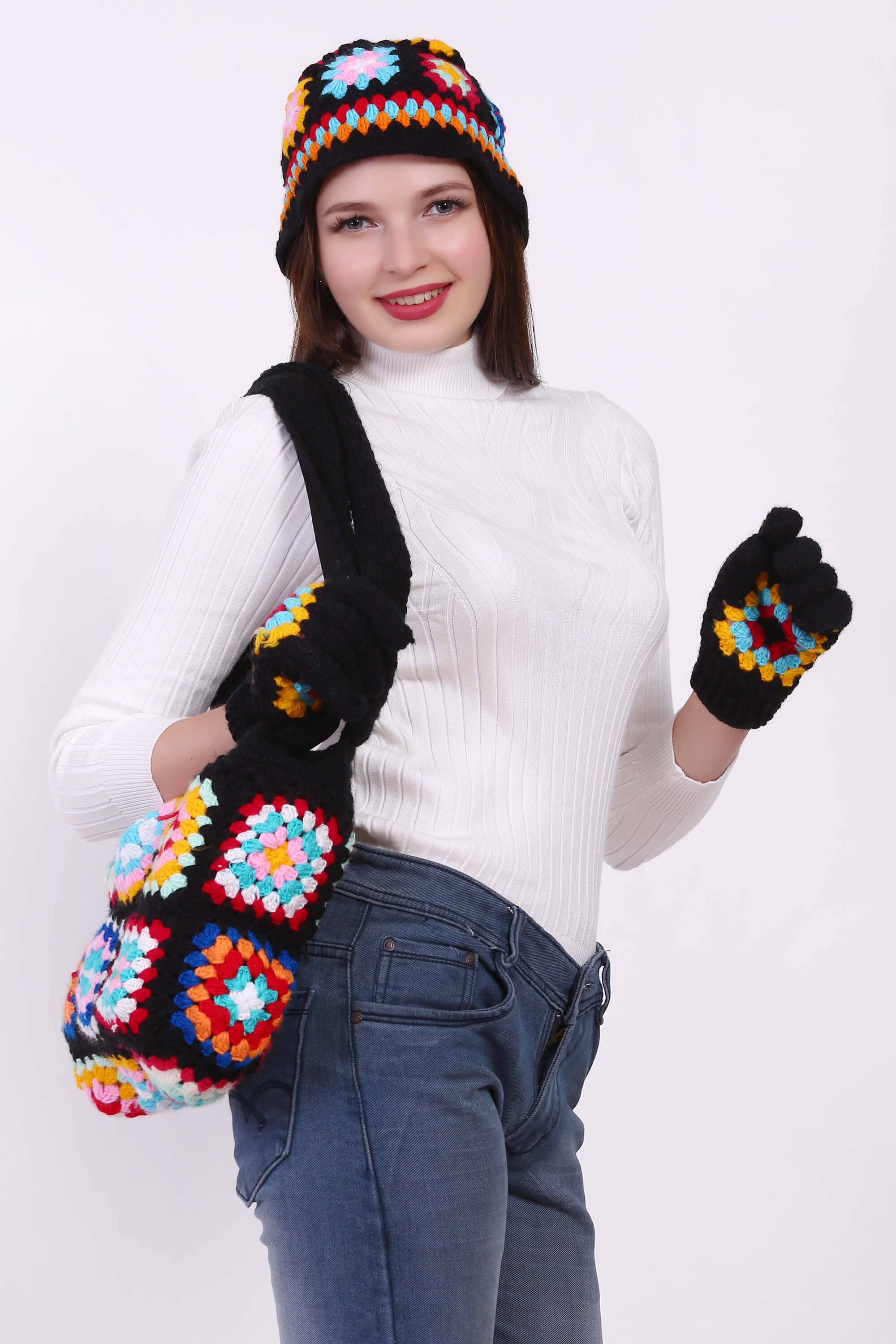 Granny Square Bag with Cap & Gloves