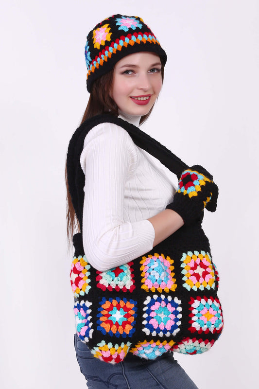 Granny Square Bag with Cap & Gloves