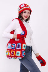 Crochet Granny Bag with Cap & Gloves