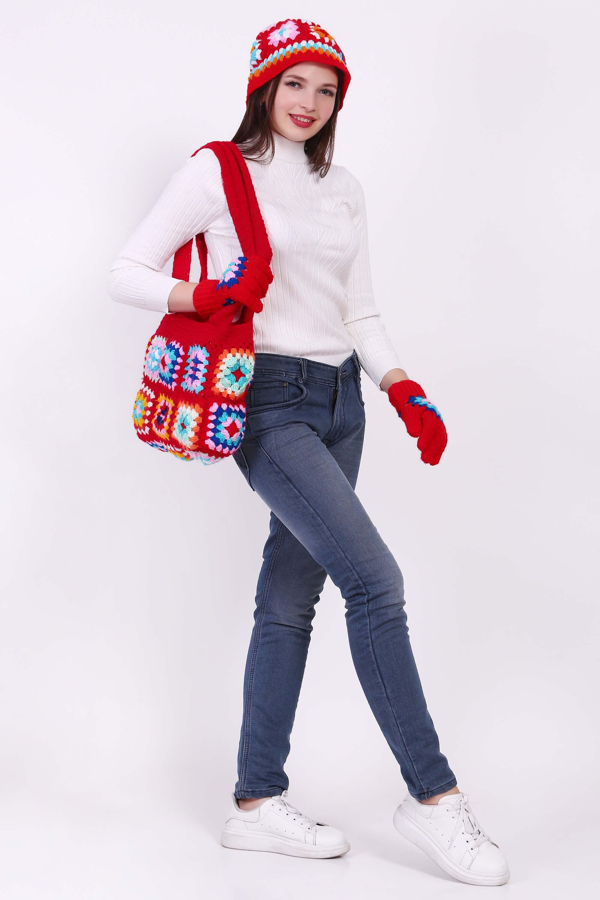 Crochet Granny Bag with Cap & Gloves