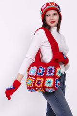 Crochet Granny Bag with Cap & Gloves