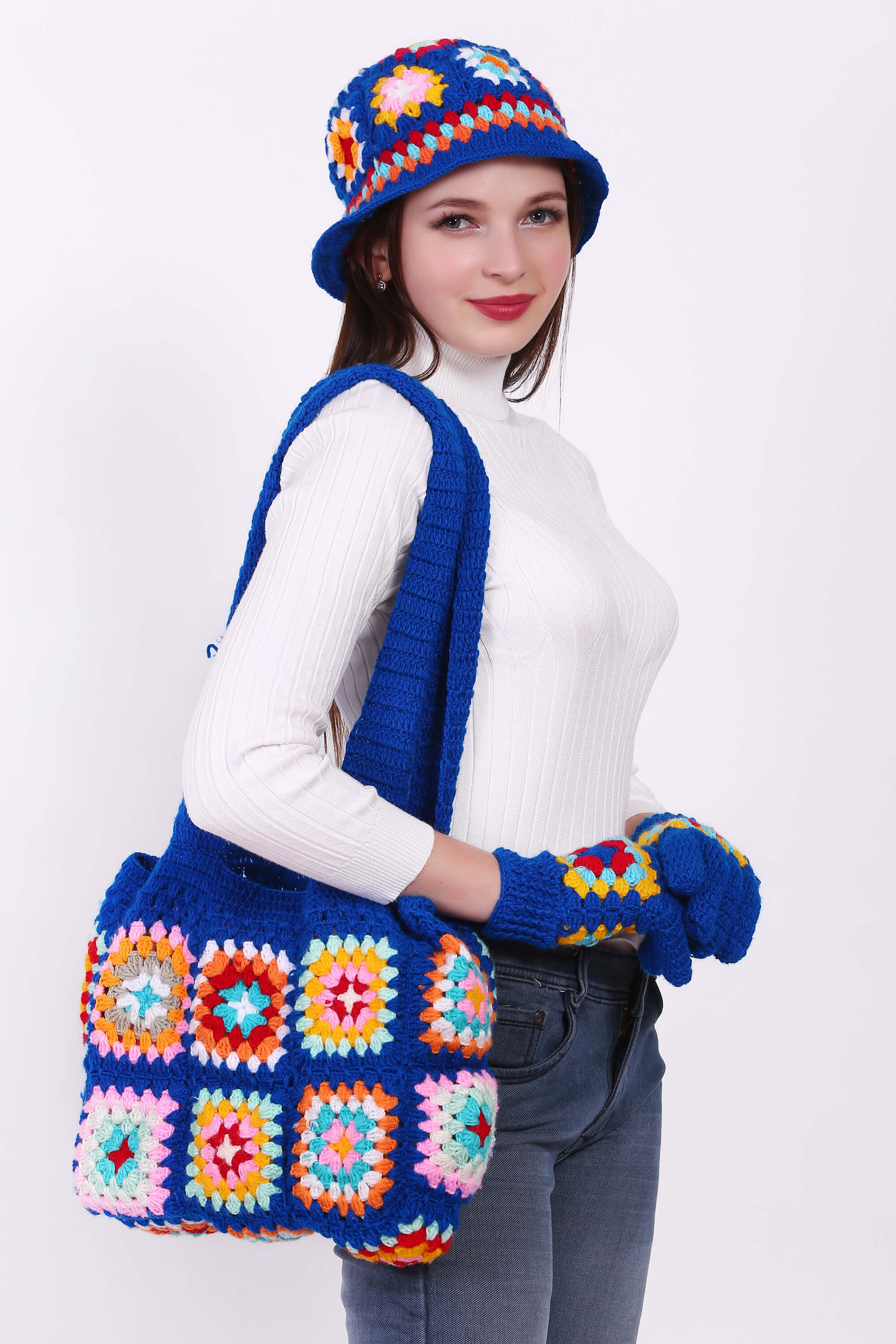 Complete Crochet Bag with Cap & Gloves