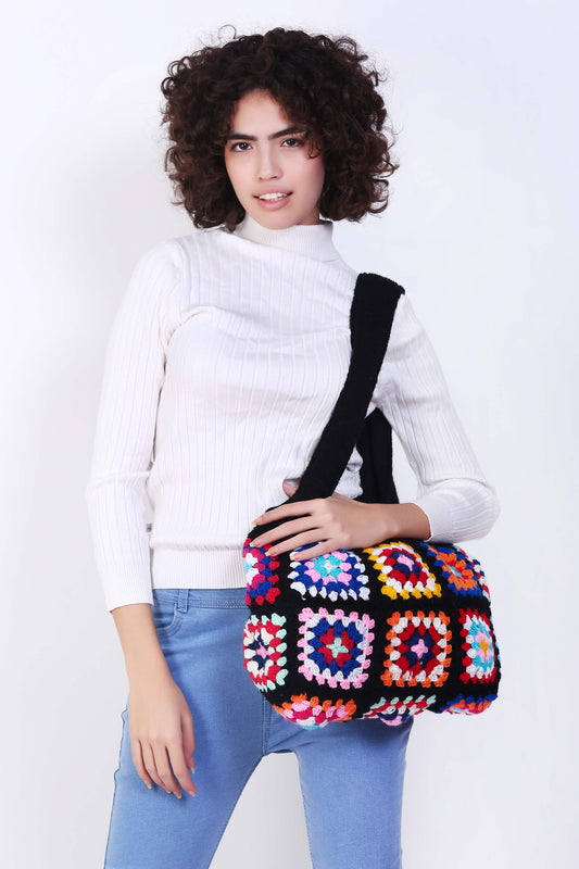 Women's Crochet Granny Square Handbag