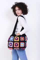 Women's Crochet Granny Square Handbag